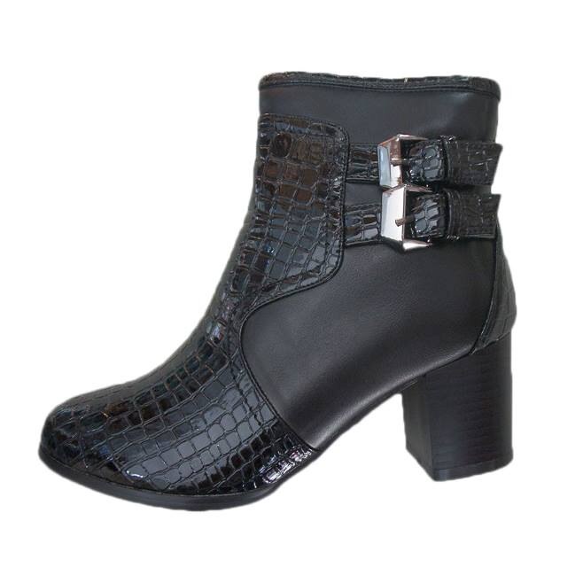 Botine de toamna cu design croco lucios,D&J Exclusive, Negru