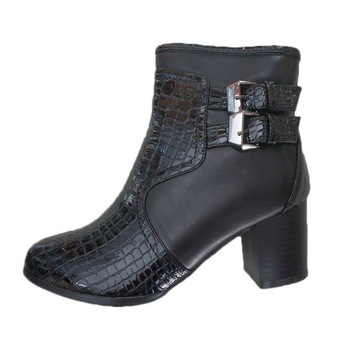 Botine de toamna cu design croco lucios,D&J Exclusive, Negru Botine de toamna cu design croco lucios,D&J Exclusive, Negru