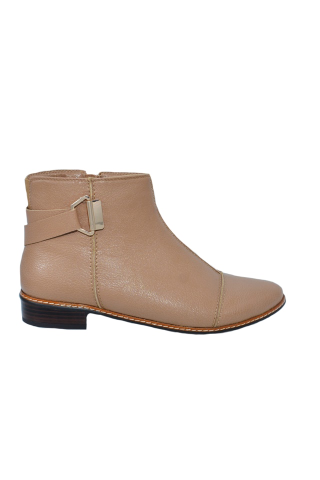 Botine cu varf usor alungit si design de cusaturi,D&J Exclusive, Bej