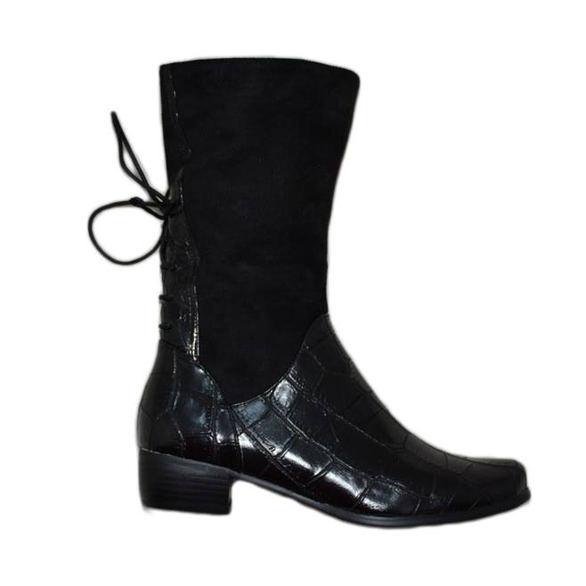 Cizme din velur si croco,D&J Exclusive, Negru