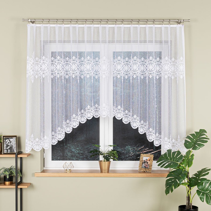 Завеса ZANETA, 400x135 см, бяла, винтидж дизайн с вълни