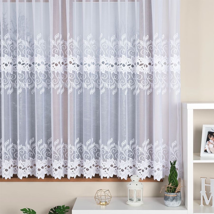 Perdea jacard, Gata de montat, Croiala dreapta, Model Bastia, 400x160 cm, Markizeta, Alb