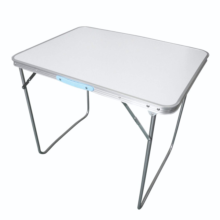 Masa Pliabilă Metalică cu Blat MDF, alb/argintiu, 80x60x70 cm