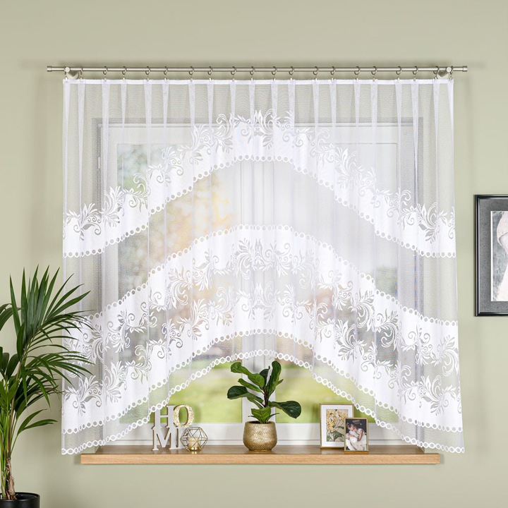 Perdea jacard, Gata de montat, Model Sławomira, 300x160 cm, Markizeta, Alb