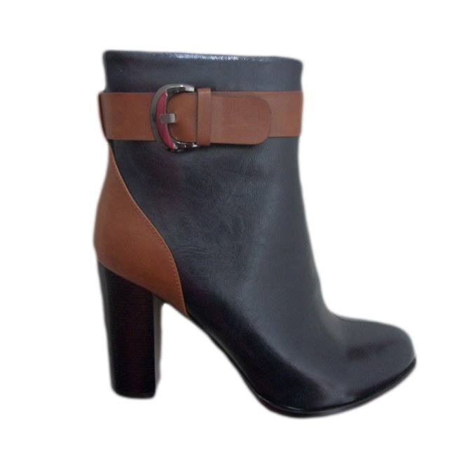 Botine bicolore cu toc inalt,D&J Exclusive, Albastru marin