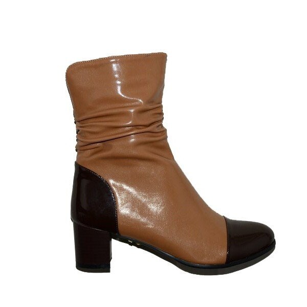 Botine casual cu design bicolor,D&J Exclusive, Maro