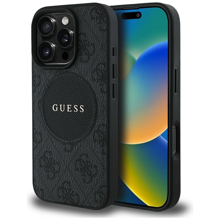 Prémium tok iPhone 16 Pro Max készülékhez, amely kompatibilis a MagSafe Guess Luxury Series termékkel – farmer fekete
