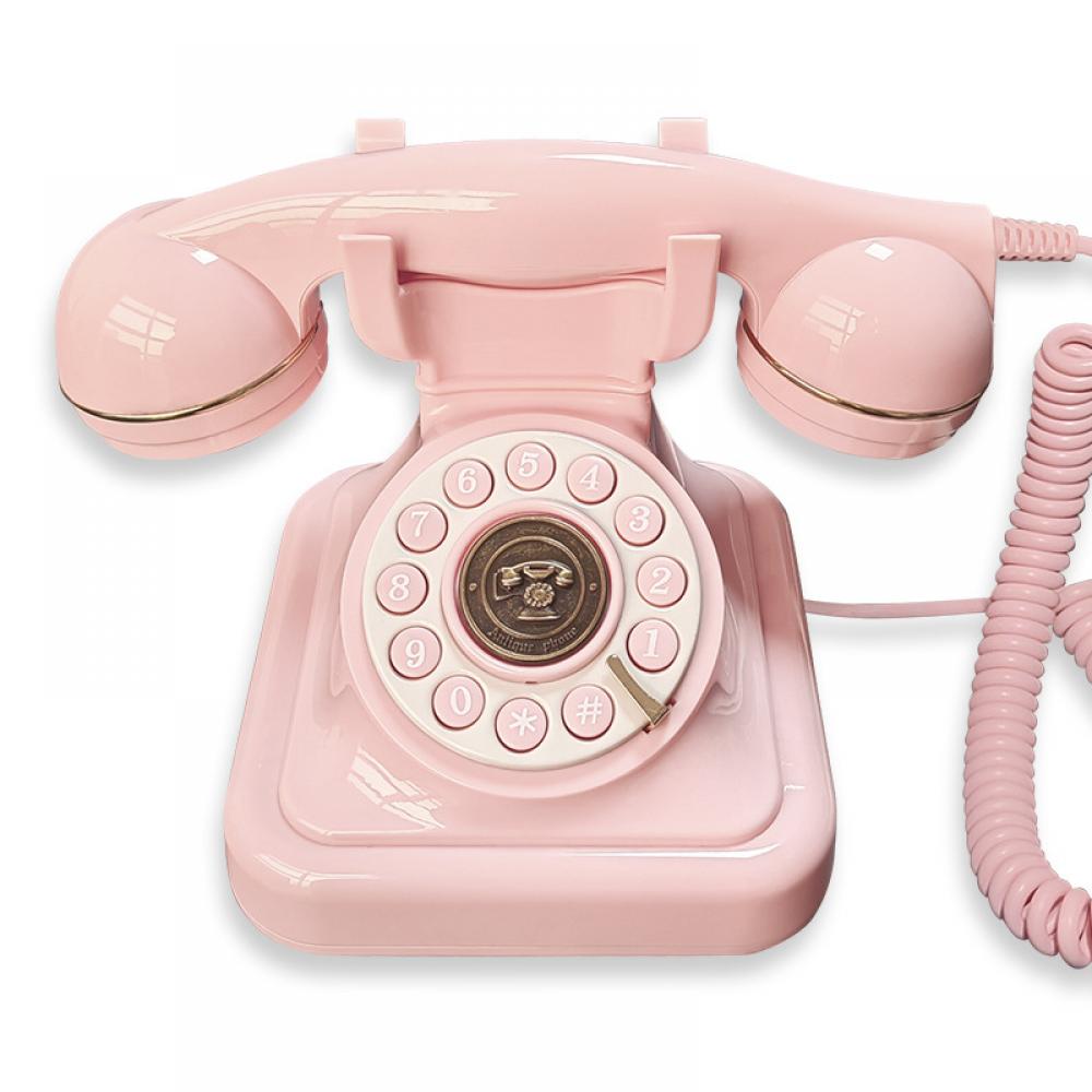 Telefon fix cu fir, Zeaicos, design retro, roz, pentru birou