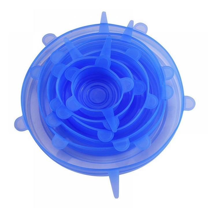 Set de 6 capace rotunde din silicon pentru pastrarea alimentelor proaspete, design extensibil, stil minimalist