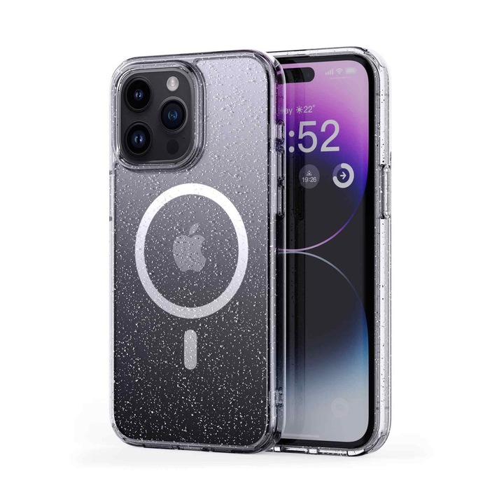 iPhone 14 Pro Max tok, Vetter, MagSafe kompatibilis, Soft Pro Glitter, átlátszó