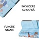 Husa tip carte pentru Xiaomi Redmi Note 13 Pro 5G, Mystic Flowers, Piele ecologica, Buzunare carduri, Inchidere cu capsa, Functie stand/suport, Decupaj difuzor apeluri, Acoperire 360, Protectie completa fata-spate, Snur incorporat/detasabil, Albastru