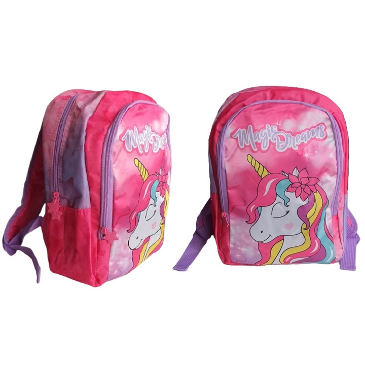 Ghiozdan Unicorn pentru prescolari, Rucsac pentru gradinita Unicorn Magic Dream, 2 Bretele ajustabile, 2 Compartimente, 31 X 10 X 25 cm, Roz/Mov, + 3 Ani