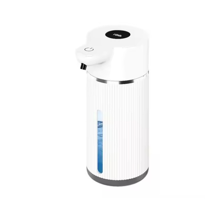 Okos szappanadagoló, 420 ml-es tartály, szenzoros, érintésmentes, LED kijelző, érintőképernyős vezérlés, 4 habzási szint, USB töltés, falra szerelhető, fehér
