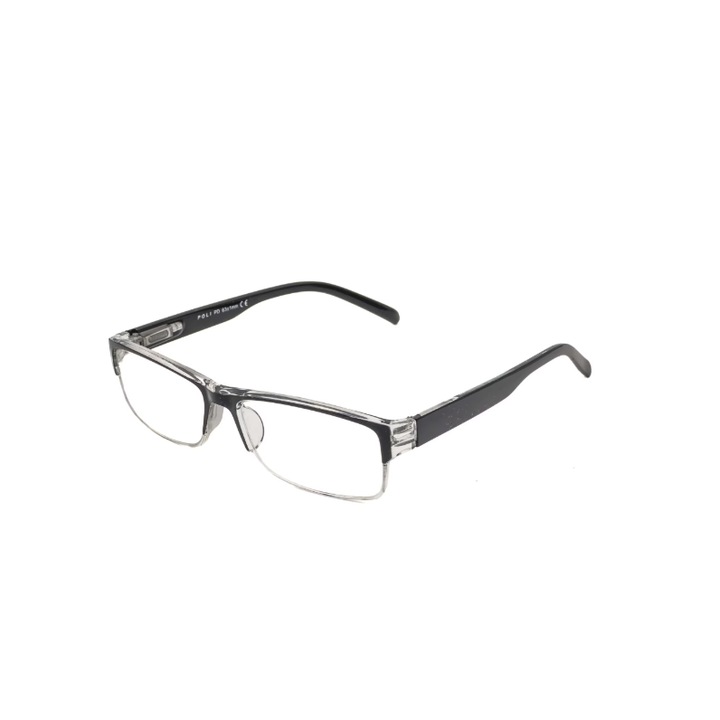 Ochelari de vedere cu lentile din plastic si balamale cu arcuri metalice, toc, snur si laveta, +3.50, negru