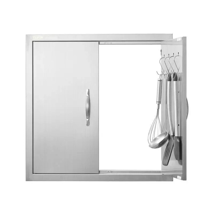 Grill bejárati ajtó, kültéri konyhaajtó, rozsdamentes acél süllyesztett ajtó, dupla, 30 x 21 hüvelyk, ezüst