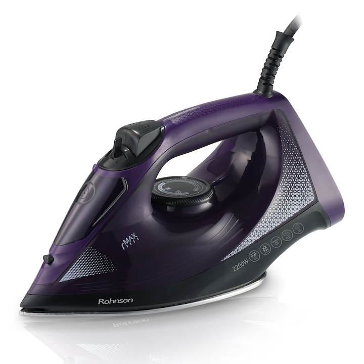 Fier de calcat Rohnson R355, talpa otel inoxidabil, 2200W, 350 ml, sistem anti-picurare si anti-calcar, sistem de auto-curatare, protectie impotriva supraincalzirii, cablu de alimentare flexibil rotativ la 360°