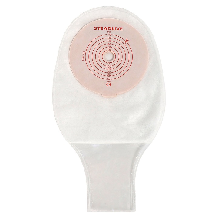 Punga de colostomie/ileostomie Steadlive 20-70 mm, cu evacuare, inchidere cu clema, filtru, transparenta