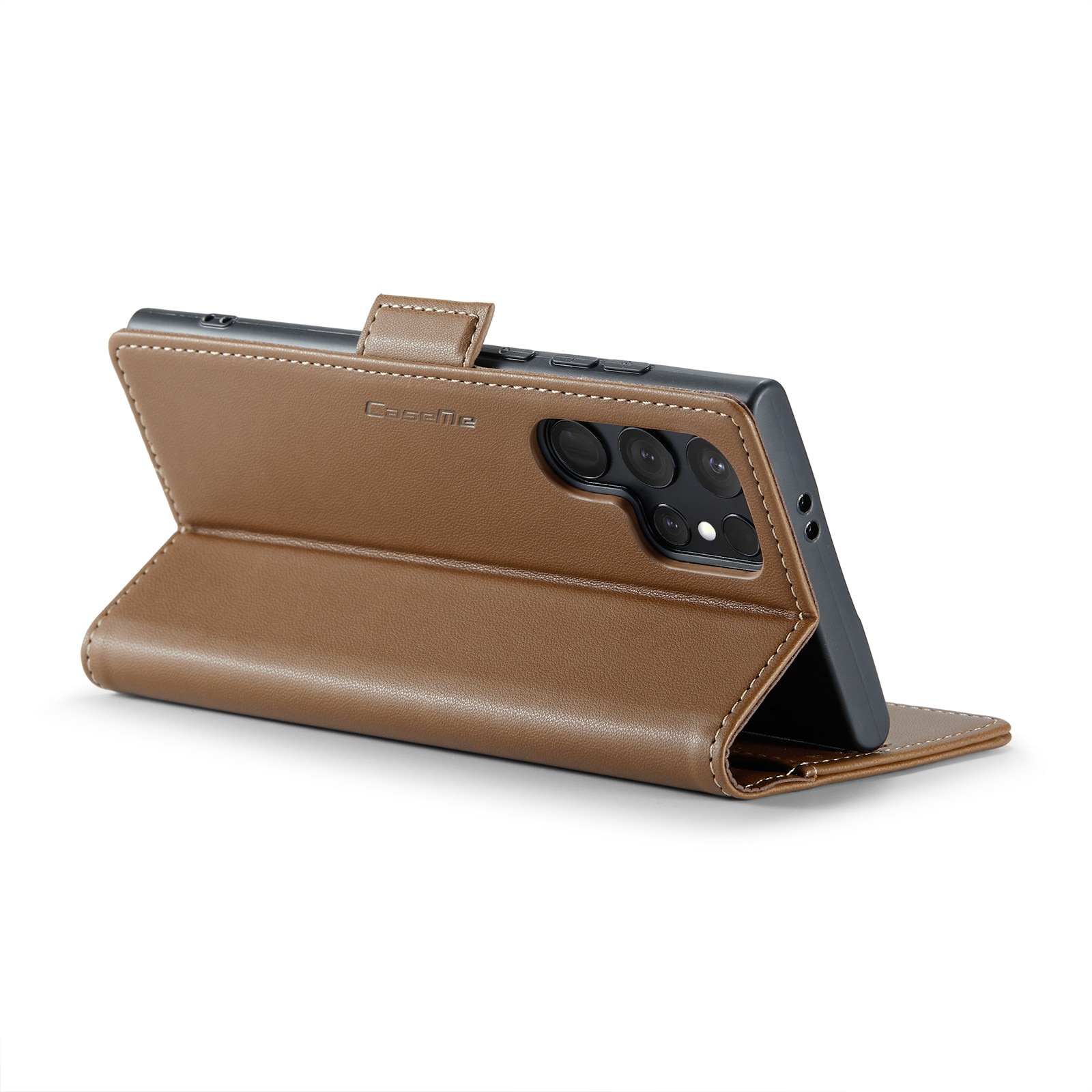 Husa pentru Samsung Galaxy S25 Ultra, CaseMe, slim, piele, tip portofel, stand, inchidere sigura magnetica, textura moale si aderenta in mana, protectie RFID, Maro
