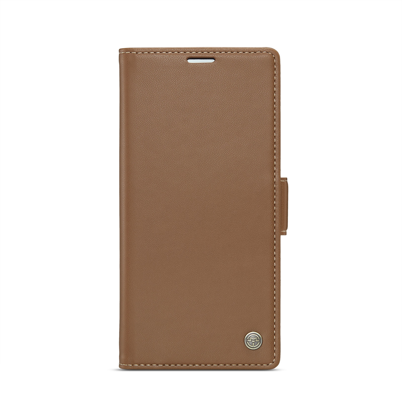 Husa pentru Samsung Galaxy S25 Ultra, CaseMe, slim, piele, tip portofel, stand, inchidere sigura magnetica, textura moale si aderenta in mana, protectie RFID, Maro