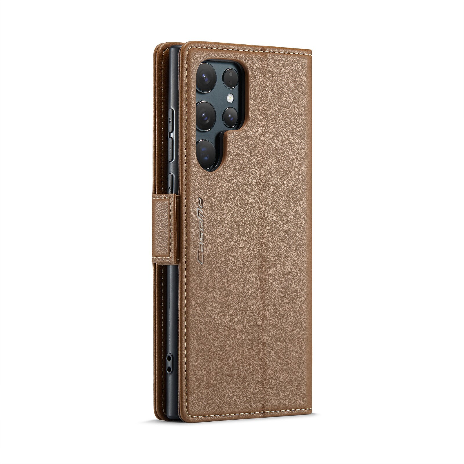 Husa pentru Samsung Galaxy S25 Ultra, CaseMe, slim, piele, tip portofel, stand, inchidere sigura magnetica, textura moale si aderenta in mana, protectie RFID, Maro