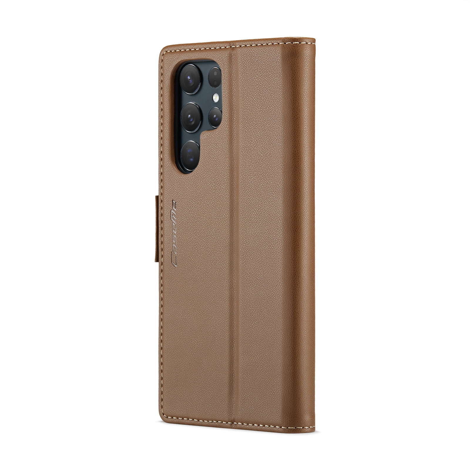 Husa pentru Samsung Galaxy S25 Ultra, CaseMe, slim, piele, tip portofel, stand, inchidere sigura magnetica, textura moale si aderenta in mana, protectie RFID, Maro