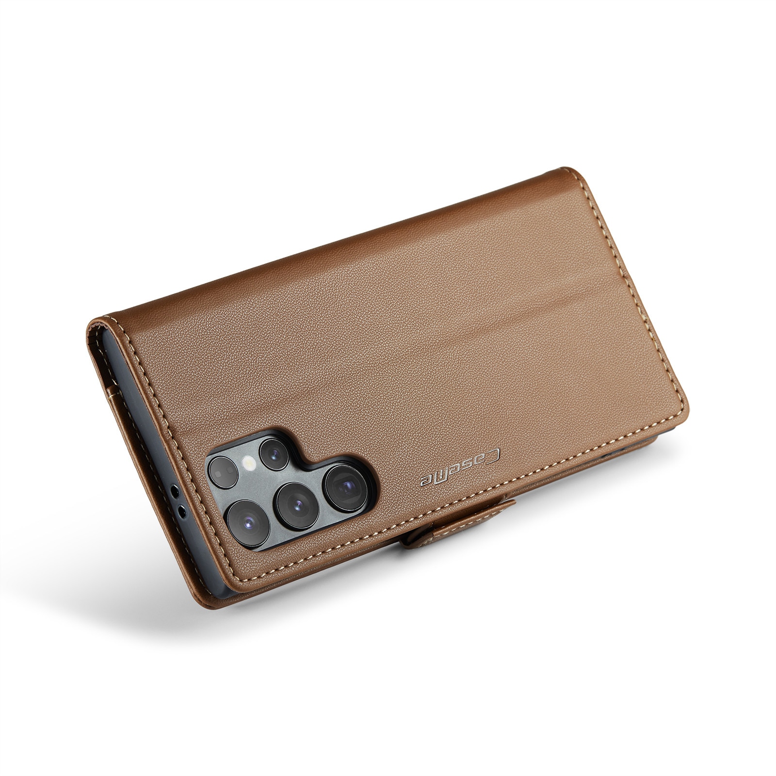 Husa pentru Samsung Galaxy S25 Ultra, CaseMe, slim, piele, tip portofel, stand, inchidere sigura magnetica, textura moale si aderenta in mana, protectie RFID, Maro