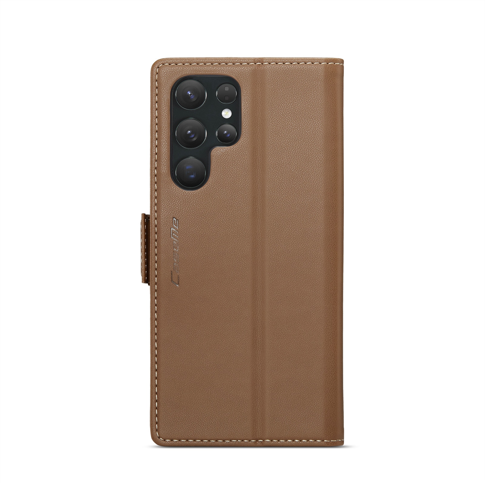 Husa pentru Samsung Galaxy S25 Ultra, CaseMe, slim, piele, tip portofel, stand, inchidere sigura magnetica, textura moale si aderenta in mana, protectie RFID, Maro
