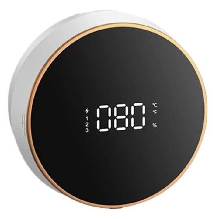 Диспенсър за течен сапун с пяна N2L Store, Дисплей на цял екран, IPX5, Type-C, Дезинфектант, Сензор за движение, Безконтактен, Стенен монтаж без отвори, Баня, Хотел, Мол, Болница, Училище, 300 мл, Бял със златисти вложки