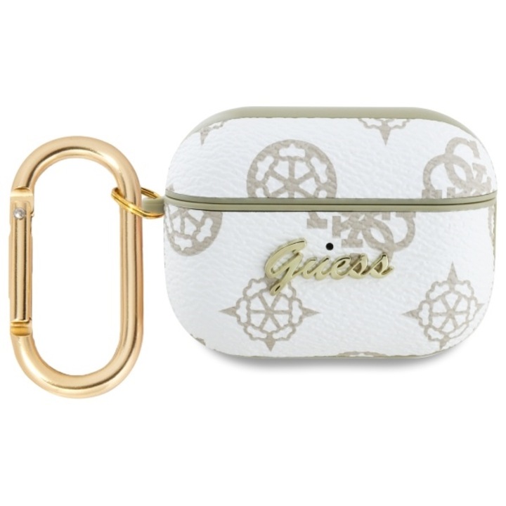 Husa Guess 4G Hook pentru AirPods Pro 2 (2022/2023), alb, piele ecologica, PC