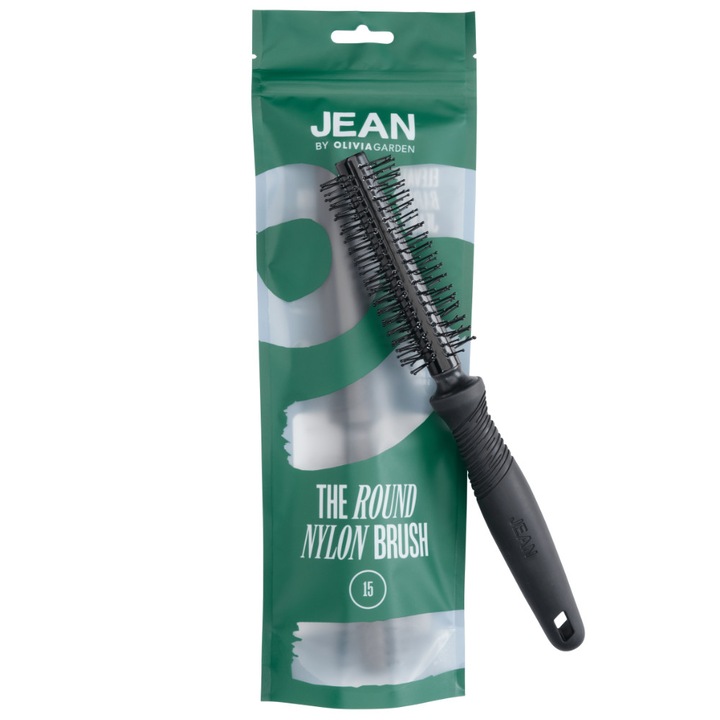Perie rotunda pentru par si barba, Olivia Garden, model JEAN, nylon, 15mm, ergonomic