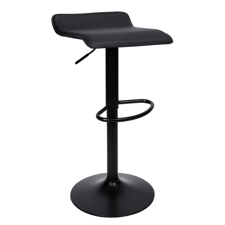 Scaun de bar PORTI BLACK, negru, inaltime reglabila 63-83cm, baza rotunda 38cm