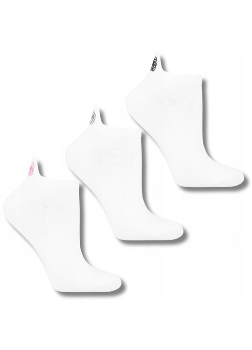 Комплект от 3 чифта дамски чорапи, Moraj, памук/полиамид, бродиран флорален мотив, бели, 38-41 EU