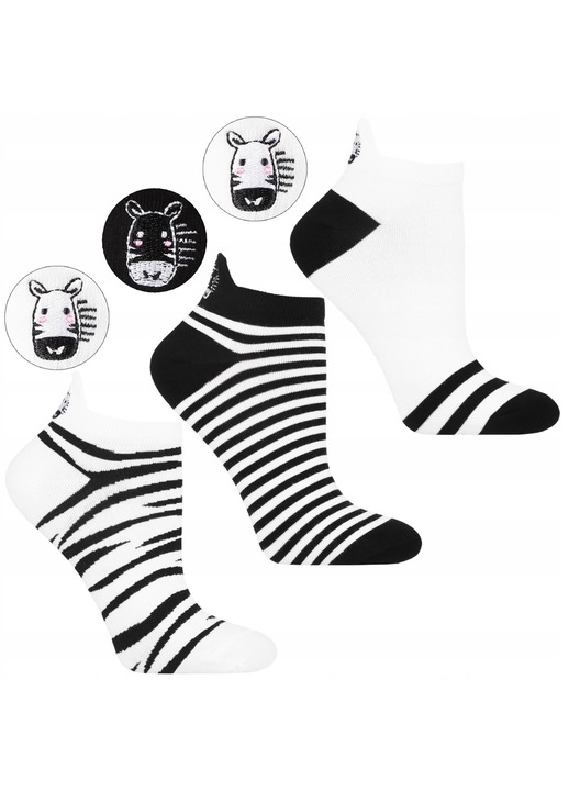 Комплект от 3 чифта дамски чорапи, Moraj, памук/полиамид, бродиран модел, черно/бяло, 38-41 EU