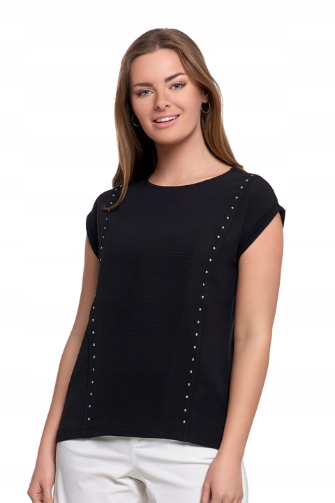 Női póló, Moraj, elegáns, strasszokkal, fekete, poliészter, viszkóz