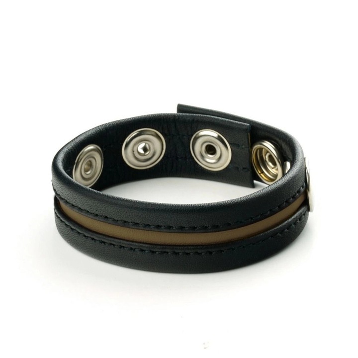 Inel penis, Prowler Red, 21.5x2cm, Piele, Negru/Galben