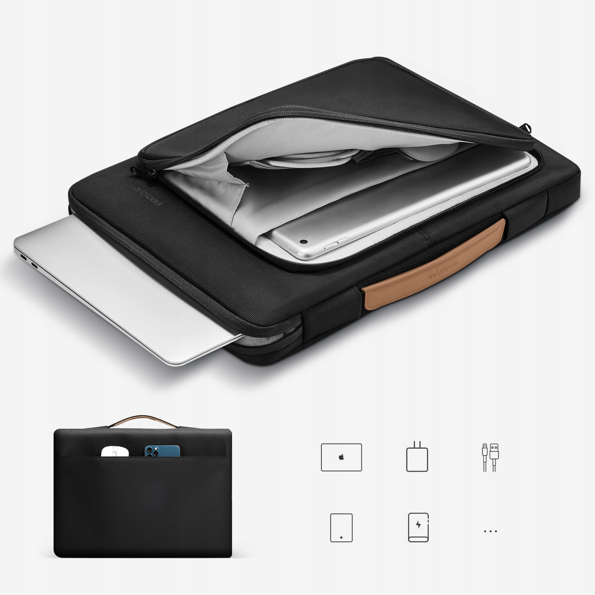 Husa pentru laptop 14", Innostyle, OmniProtect, waterproof, neagra, dimensiuni 36x26x5cm, set cu curea detasabila