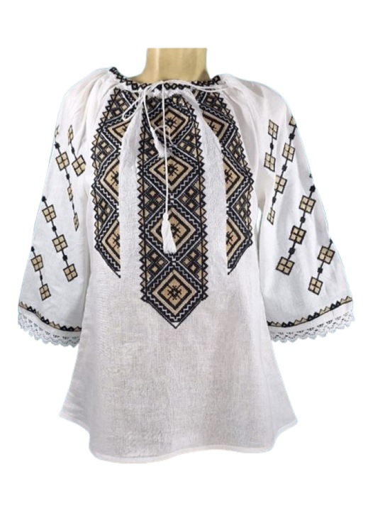 Ie Dama, Bumbac, Maneca 3/4, Negru/Bej