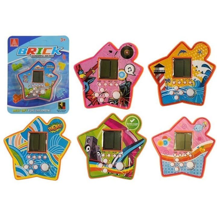 Електронна игра Тетрис, LEAN TOYS, преносима, форма на звезда, 7.5x7 см, оранжева