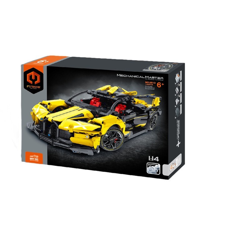 Sárga versenyautó építőkészlet 1:14, IM.MASTER, 1103 elem, sárga/fekete