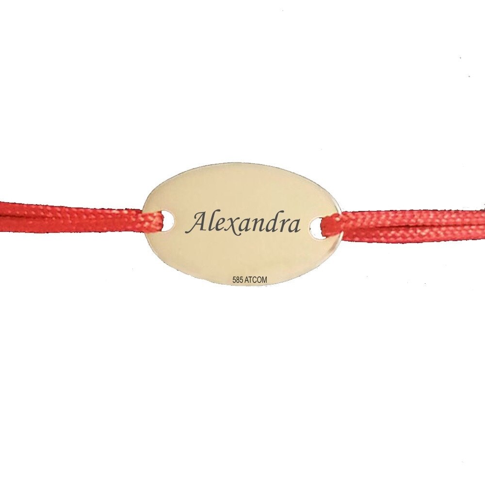 Bratara banut oval din aur galben cu mesaj text