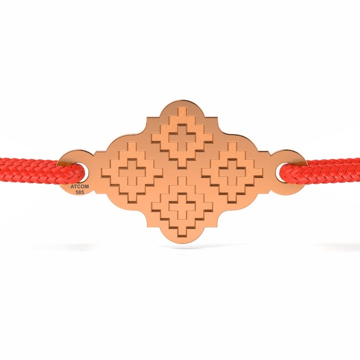 Rózsarany karkötő zsinórral Hagyományos erdélyi motívumok,