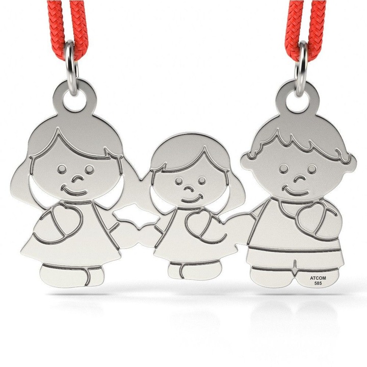 Pandantiv din argint cu snur model Mama Tata si Fetita