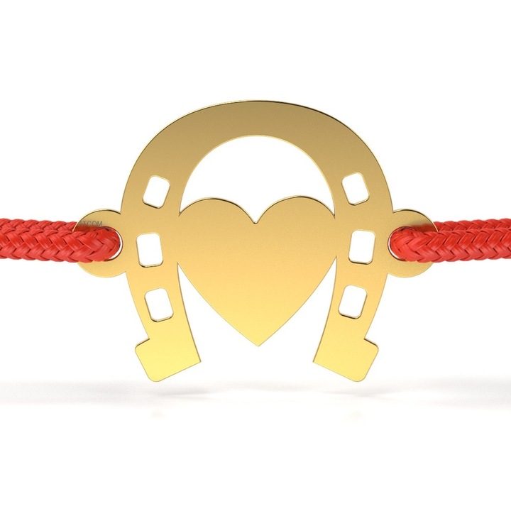 Sárga arany karkötő Patkó modell zsinórral szívvel