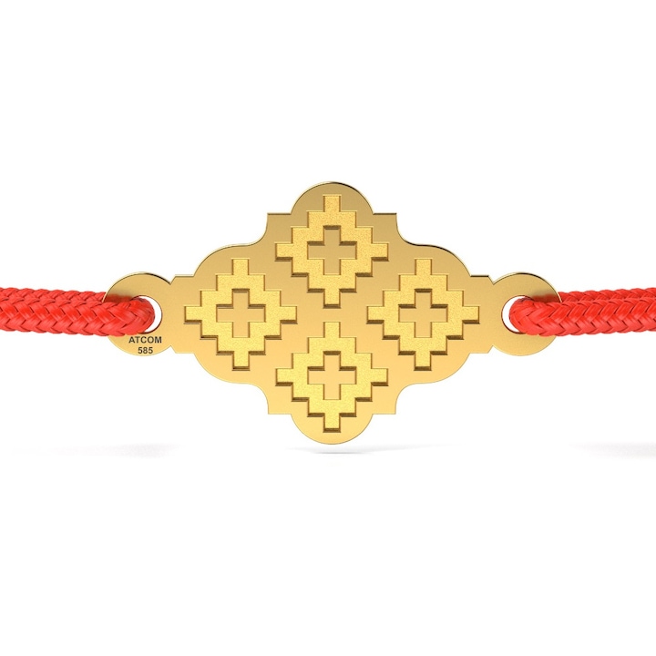 Sárga arany karkötő zsinórral Hagyományos erdélyi motívumok