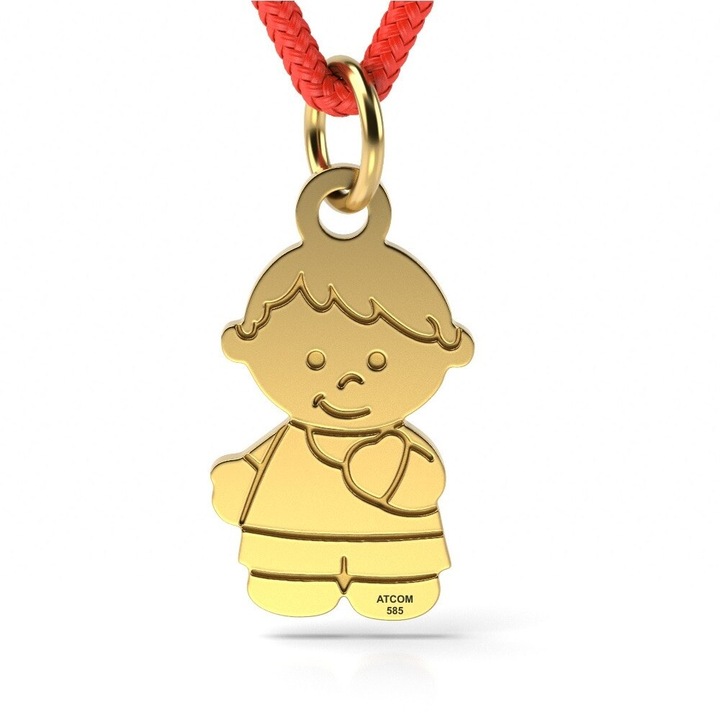 Sárga arany gravírozott kisfiú mintás medál, zsinórral