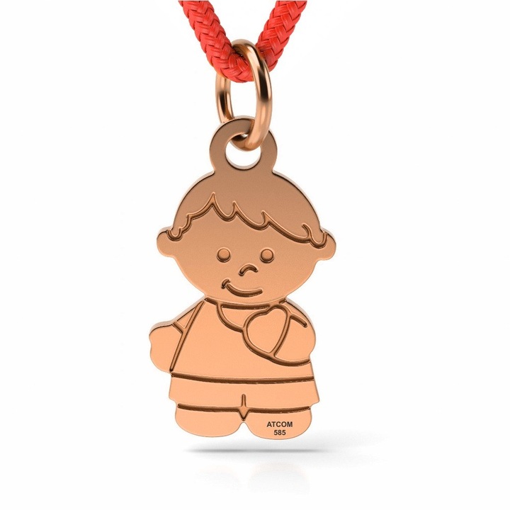 Pandantiv din aur roz cu snur model Baietel gravat
