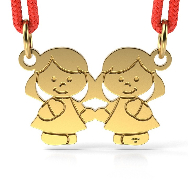 Висулка от жълто злато с шнур модел Little sisters