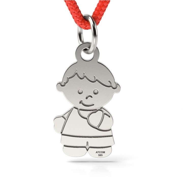 Fehér arany medál gravírozott Boy mintás zsinórral