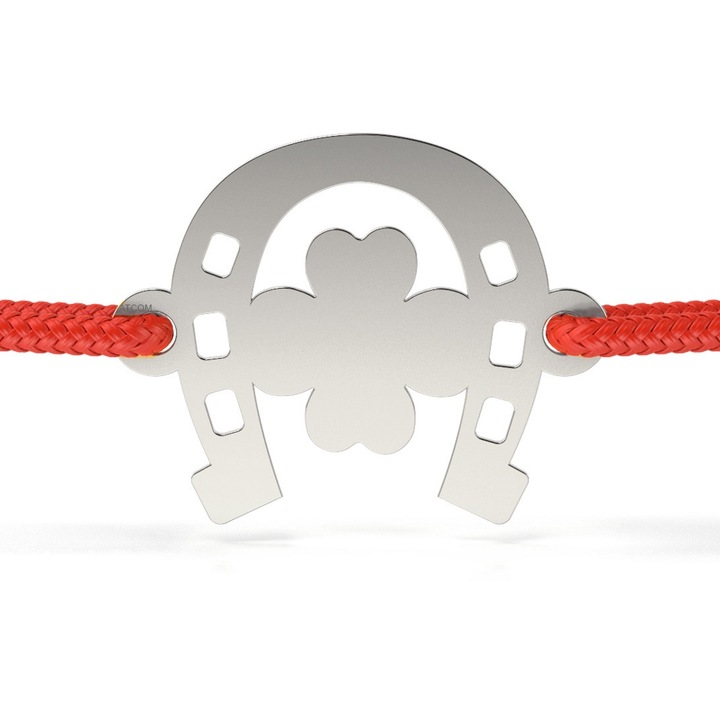 Bratara din aur alb cu snur model Potcoava cu trifoi