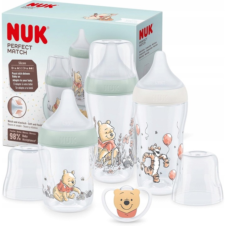 Комплект шишета NUK Perfect Match Disney Kubus Puchatek Start, за новородени 0-6 месеца